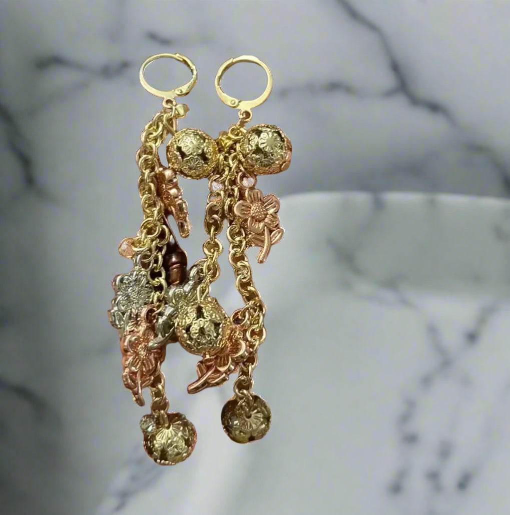 ✨ GOLDEN GARDEN CASCADE EARRINGS Vintage Luxury | Romantic Elegance - PuzzlePieces2326