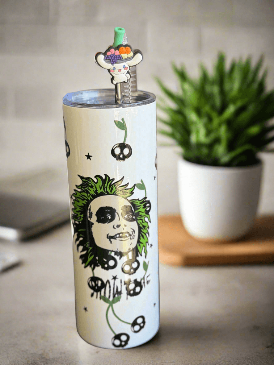 š¤ Beetlejuice Green Hair Skinny Tumbler - Spooky Chic š - PuzzlePieces2326