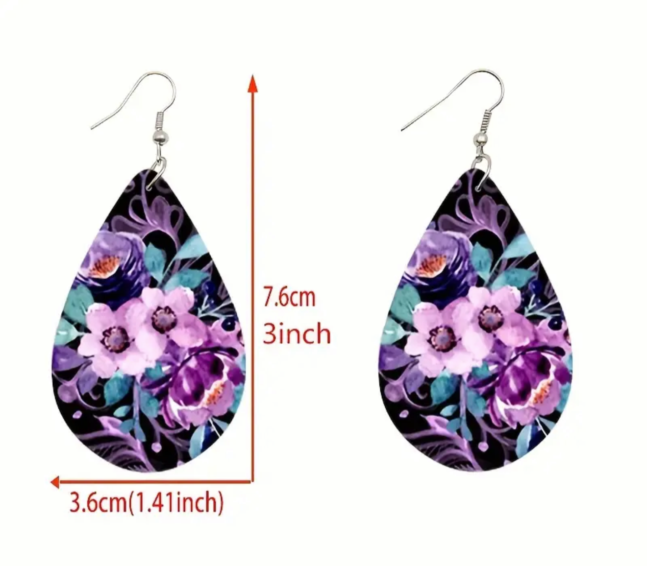 Midnight Garden Teardrop Earrings - Handcrafted Floral Print Leather Earrings | PuzzlePieces Austin