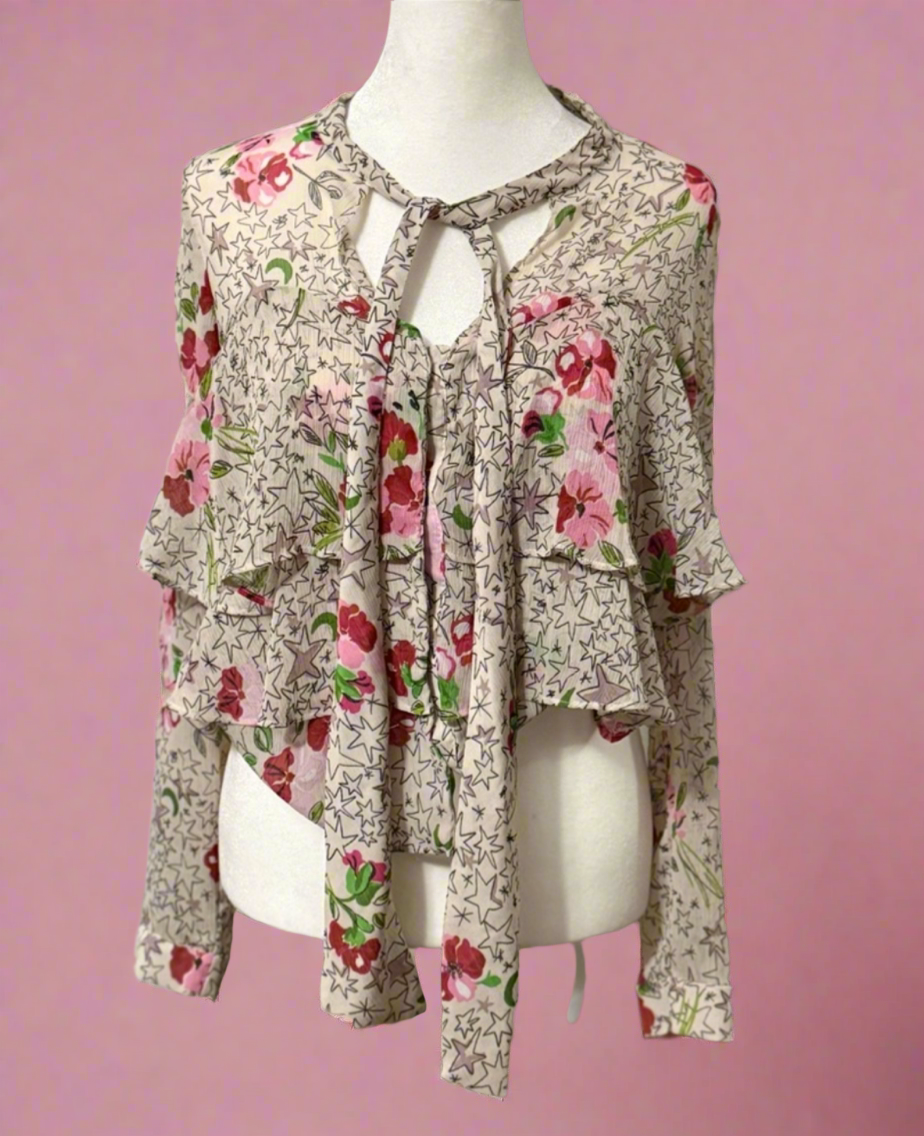 Zara Starlit Garden Ruffle Blouse