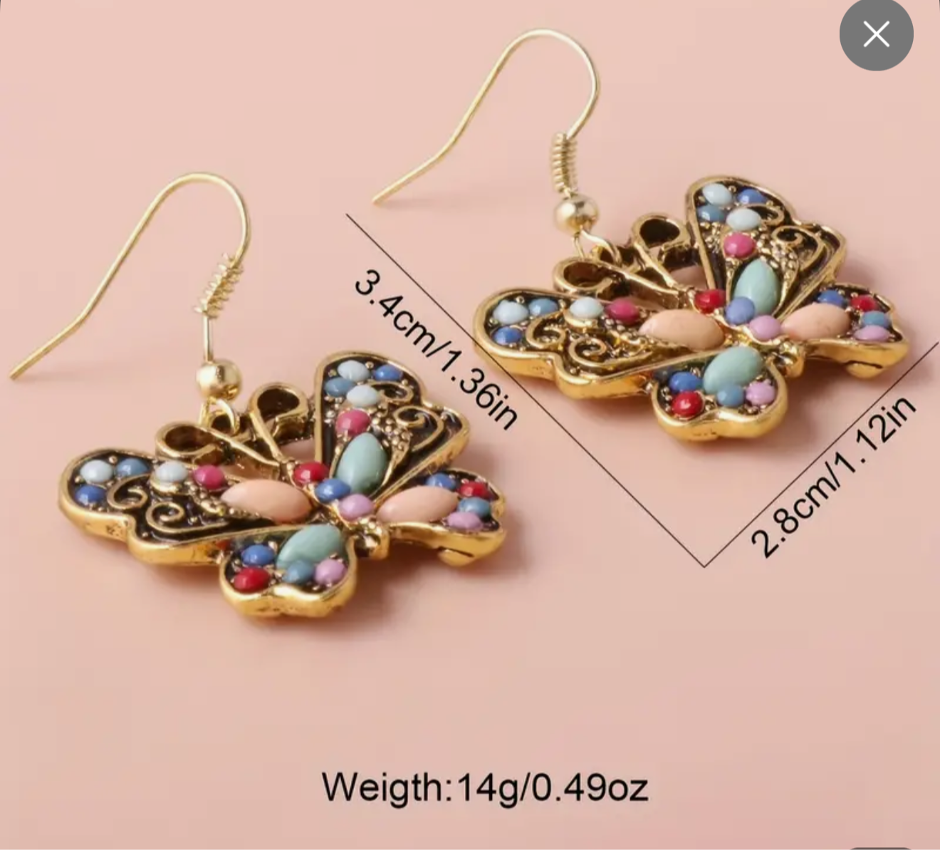 Bohemian Butterfly Earrings | Vintage Gold & Pastel | Antique-Style Statement Piece