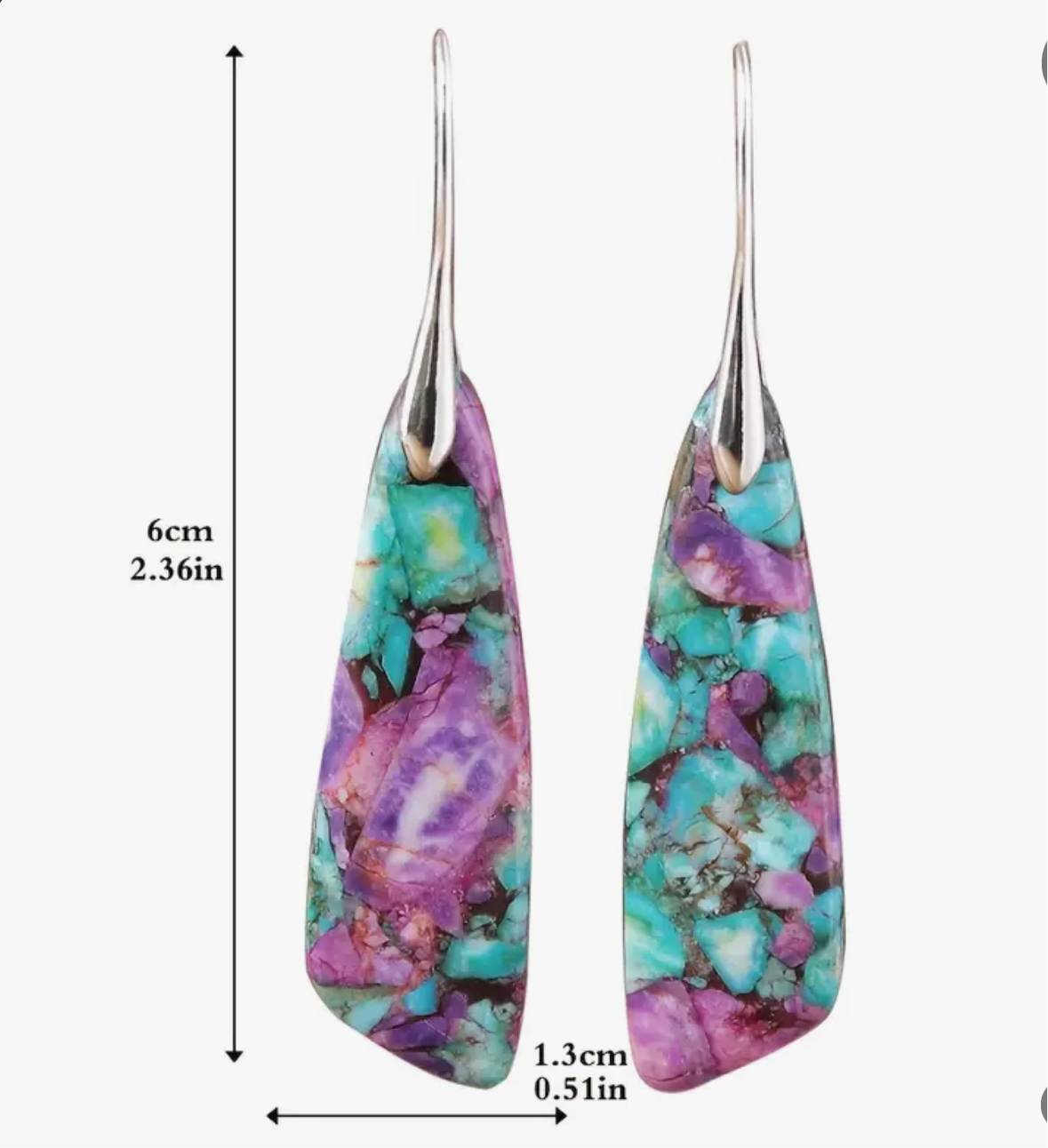 Bohemian Natural Stone Earrings | Turquoise Purple Mosaic | Handcrafted Statement Dangle