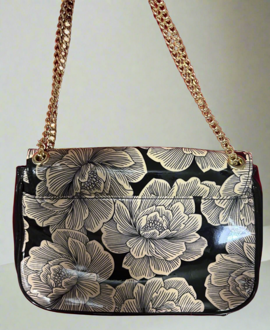 🖤 Anne Klein Noir Blooms Patent Leather Crossbody