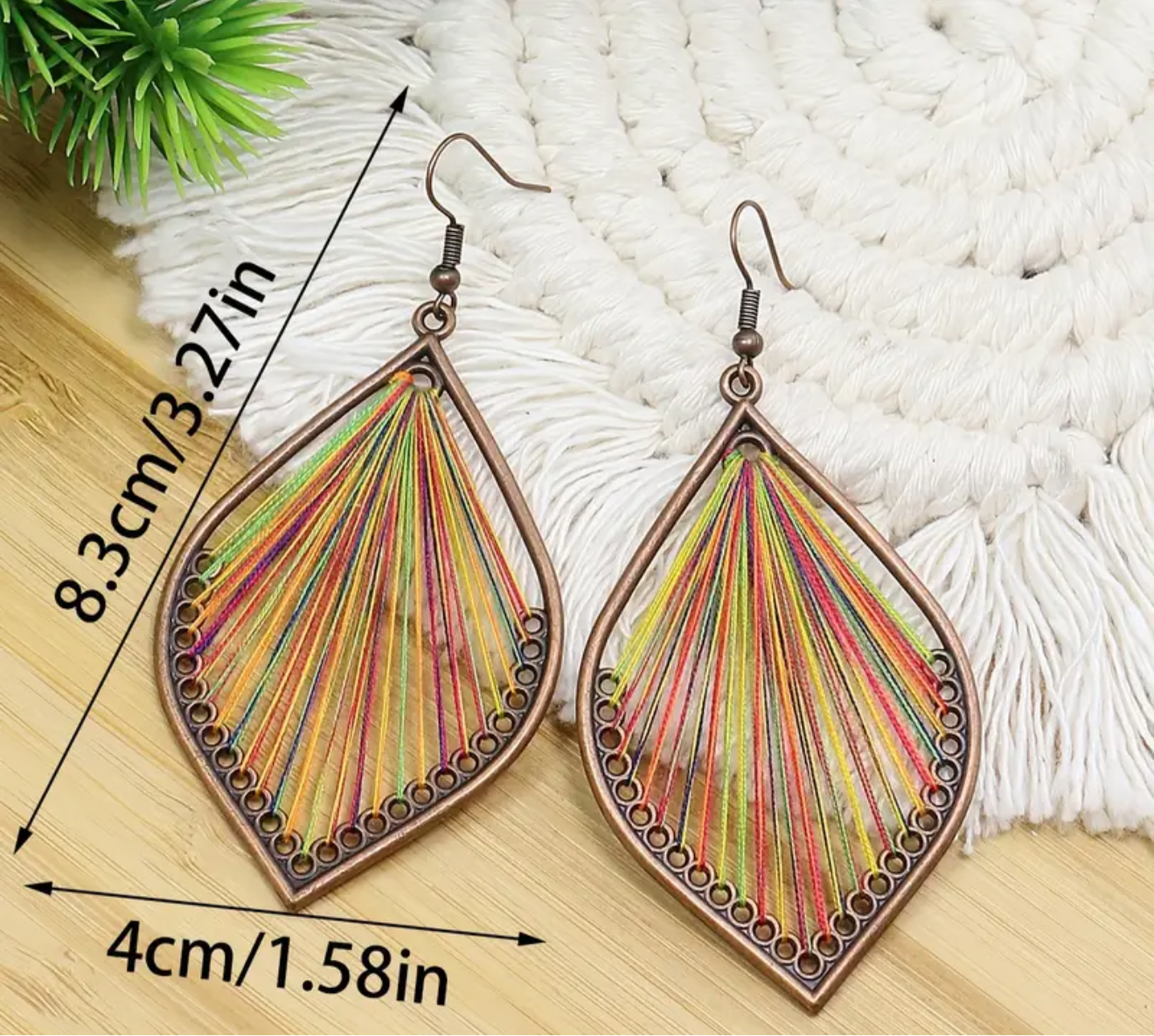 Sunset Leaf Thread Art Earrings - Handcrafted Bohemian Statement Earrings | PuzzlePieces Austin