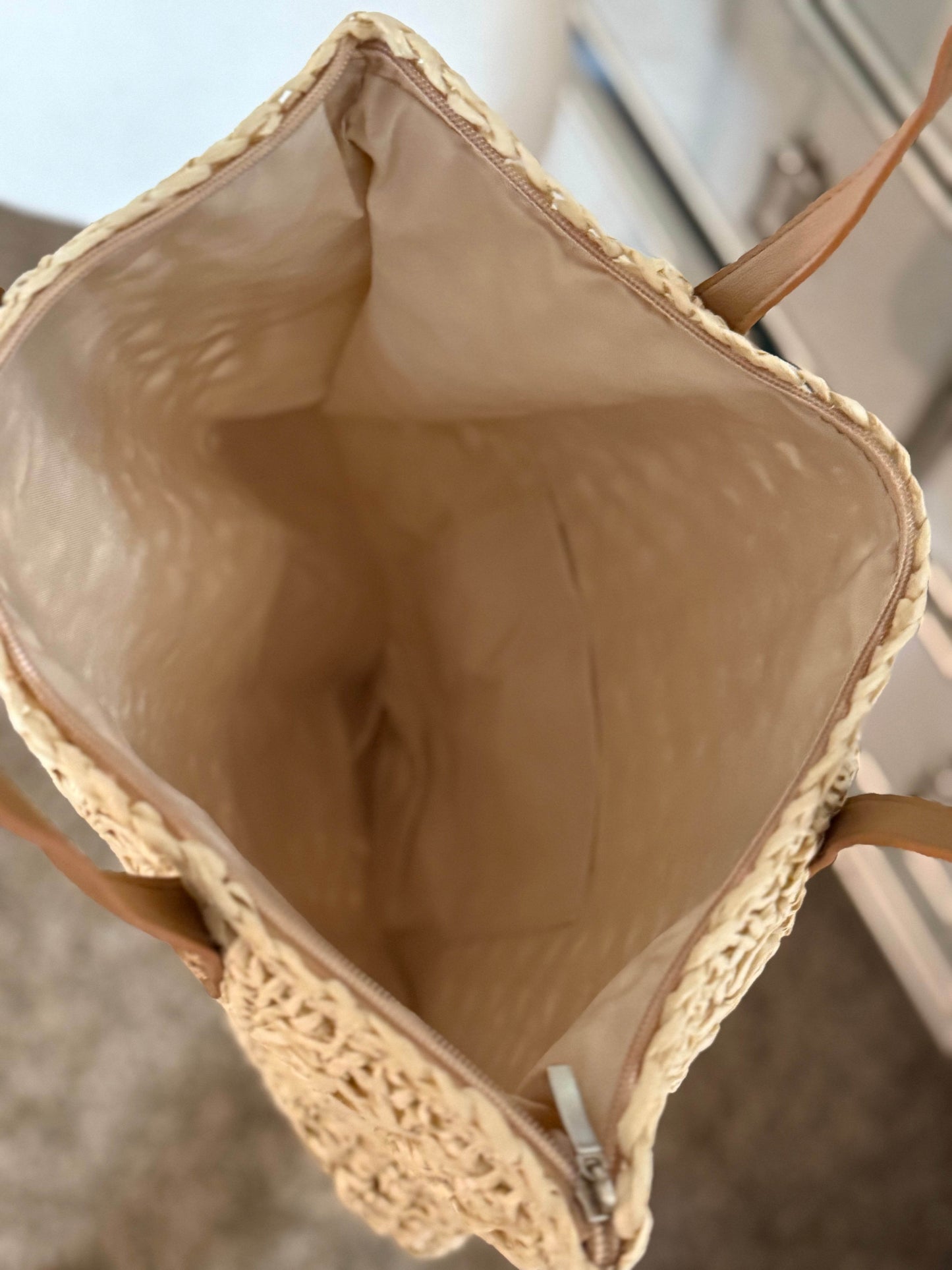 Cream Woven Tote Bag - PuzzlePieces2326