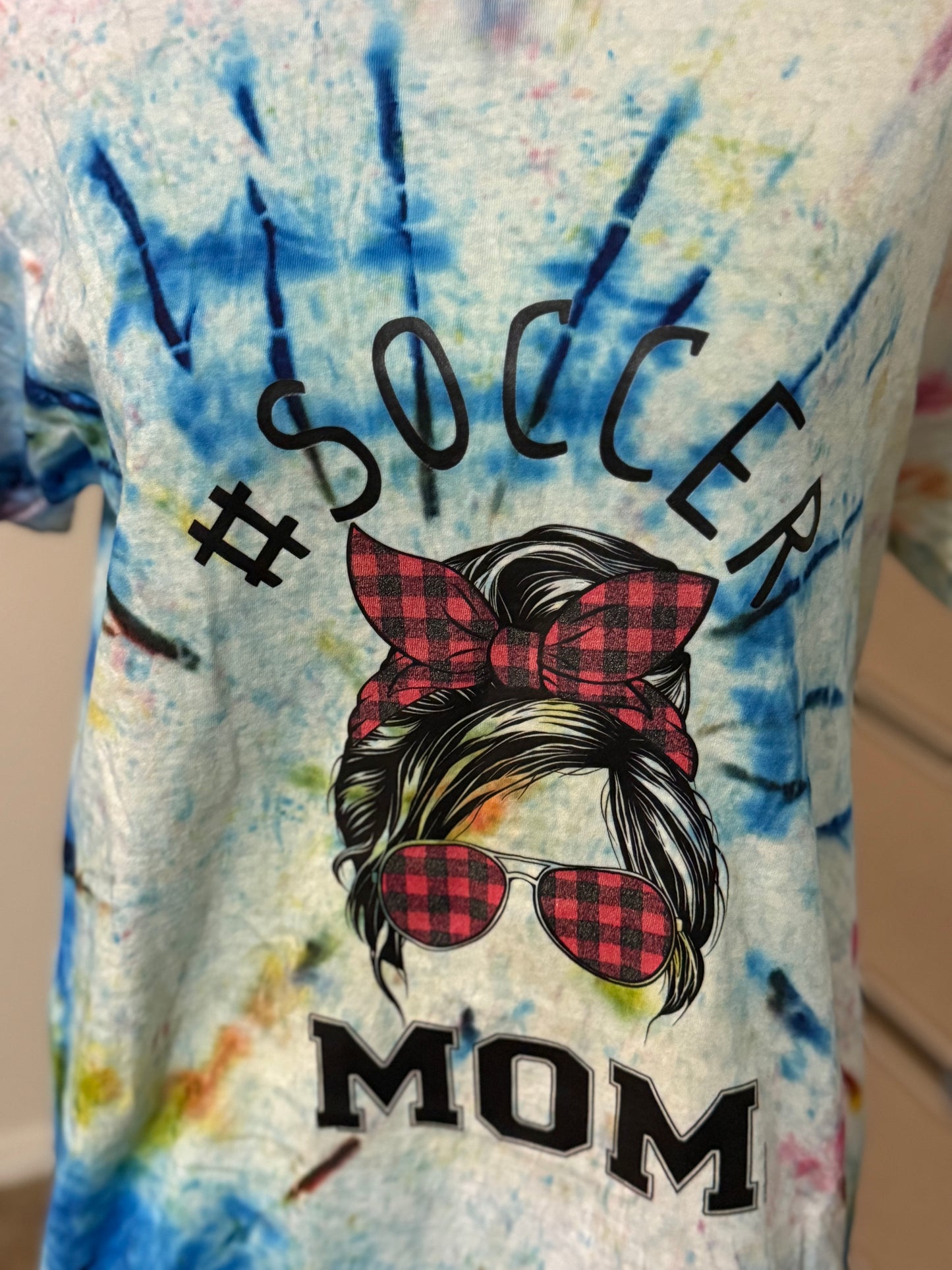#Soccer Mom Buffalo Plaid" Tie-Dye T-Shirt