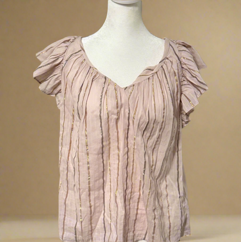 Rebecca Taylor Golden Whispers Flutter Sleeve Blouse - Blush Pink Elegance