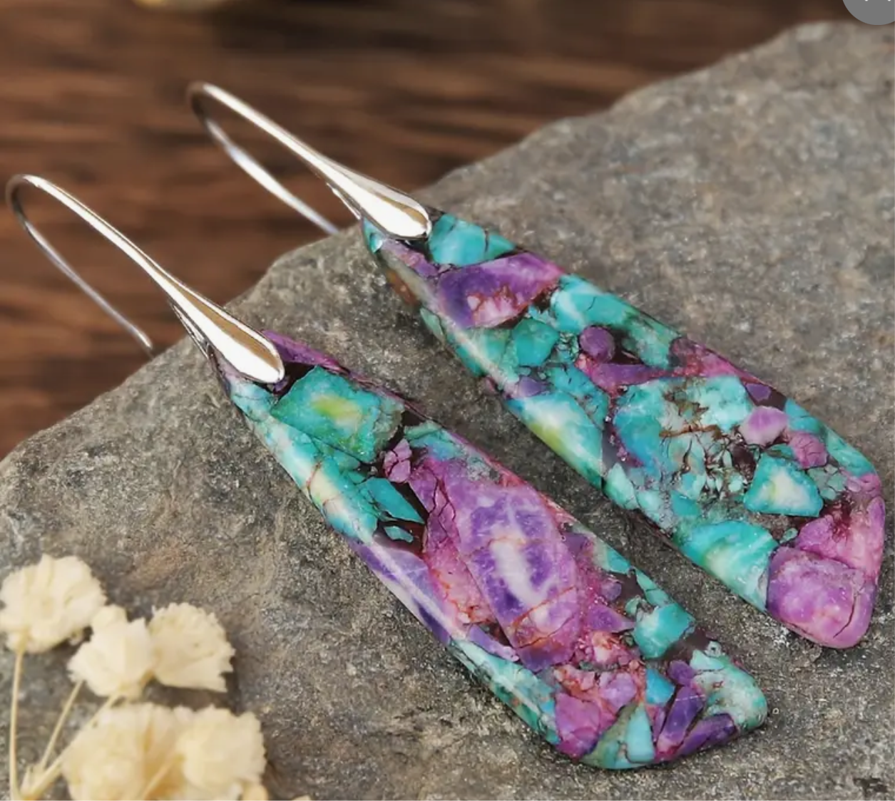 Bohemian Natural Stone Earrings | Turquoise Purple Mosaic | Handcrafted Statement Dangle