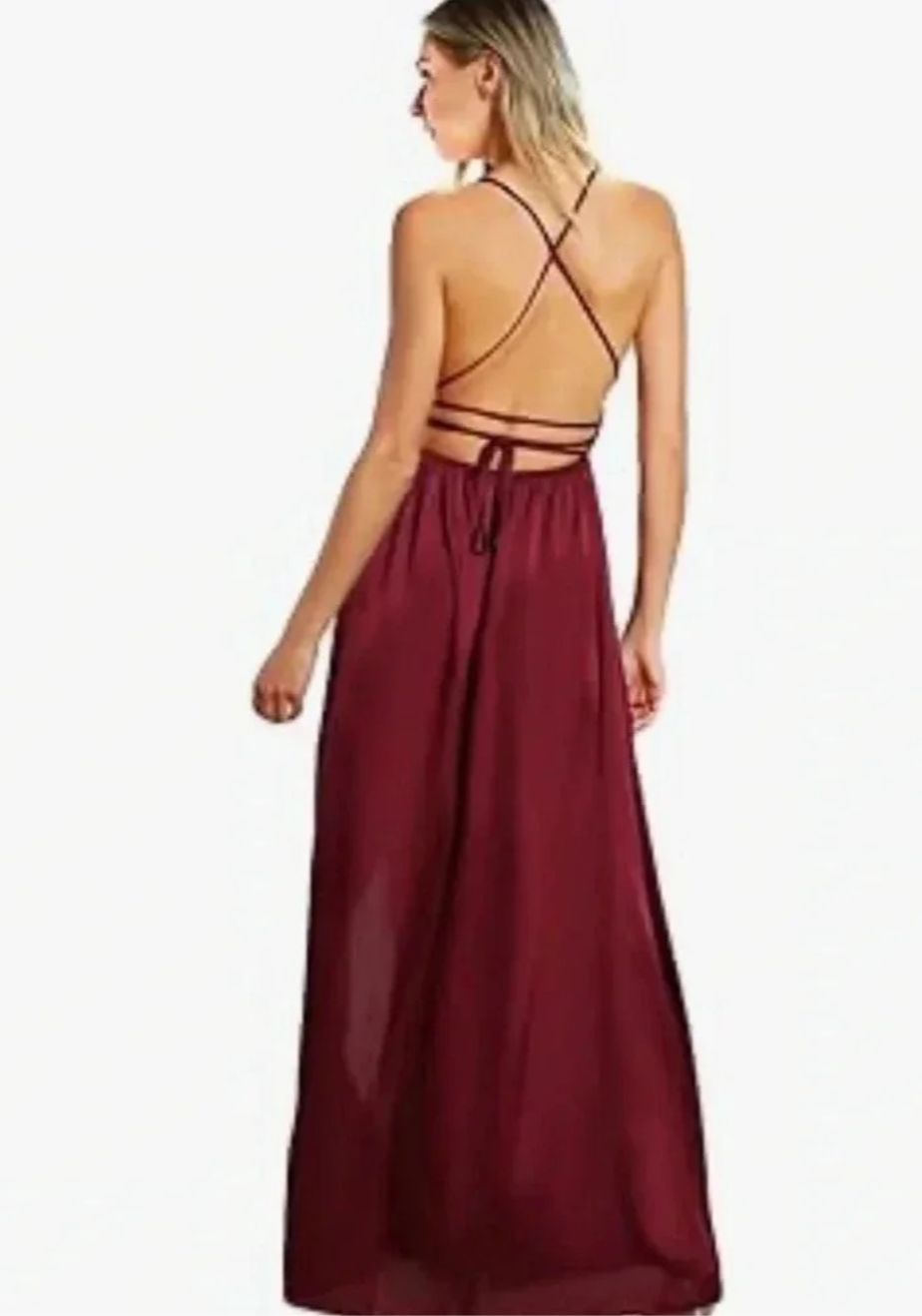 Burgundy Satin Dream Maxi Dress
