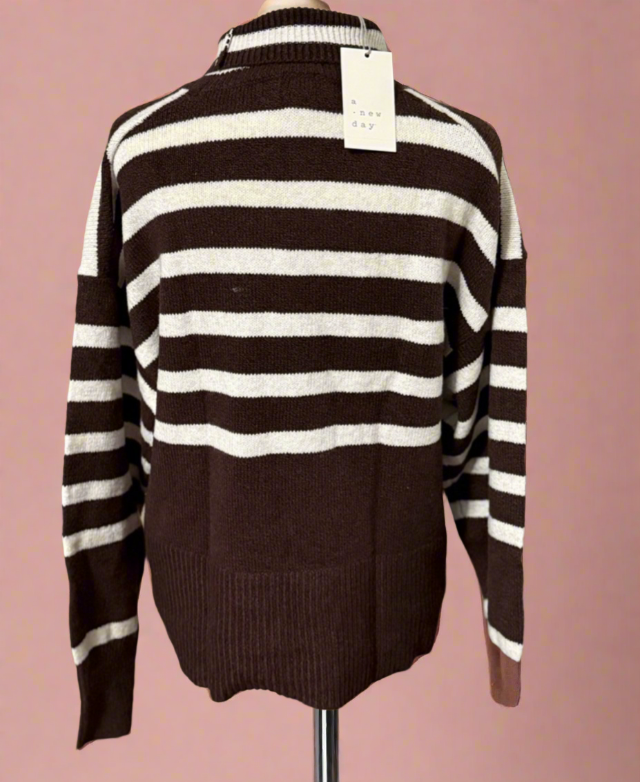 A New Day Chocolate Stripe Turtleneck Sweater - Classic Winter Comfort