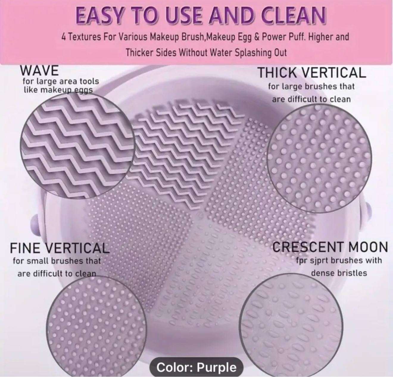 🌸 U-RIGHT Aesthetic Makeup Brush Cleaning Bowl - Purple Dream