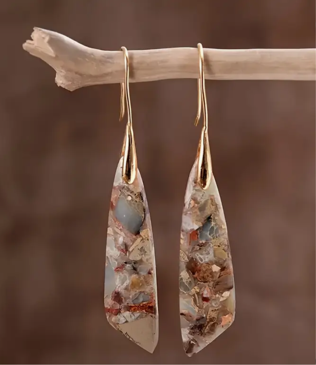 Bohemian Natural Stone Dangle Earrings | Natural Marble Pattern | PuzzlePieces Austin