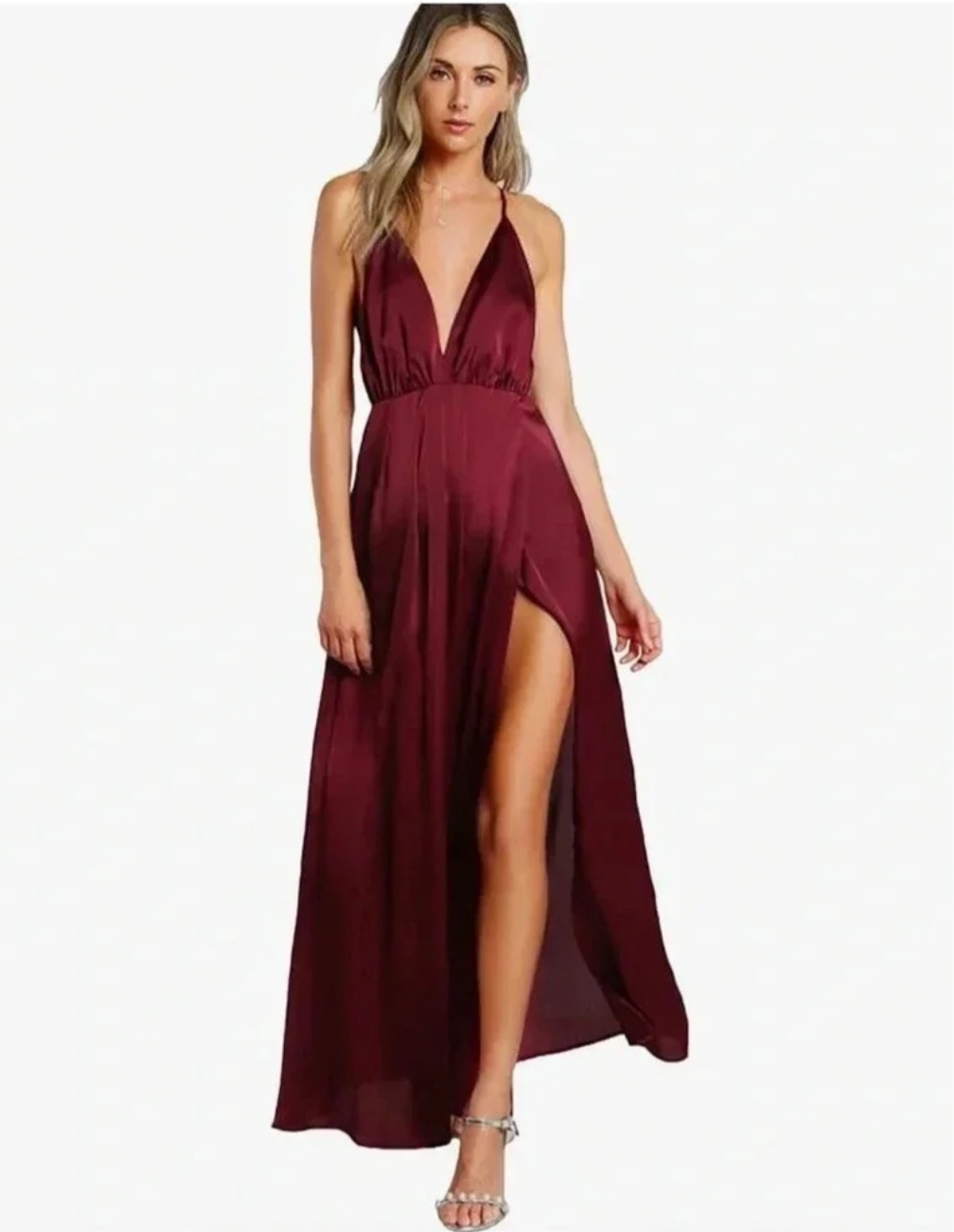 Burgundy Satin Dream Maxi Dress