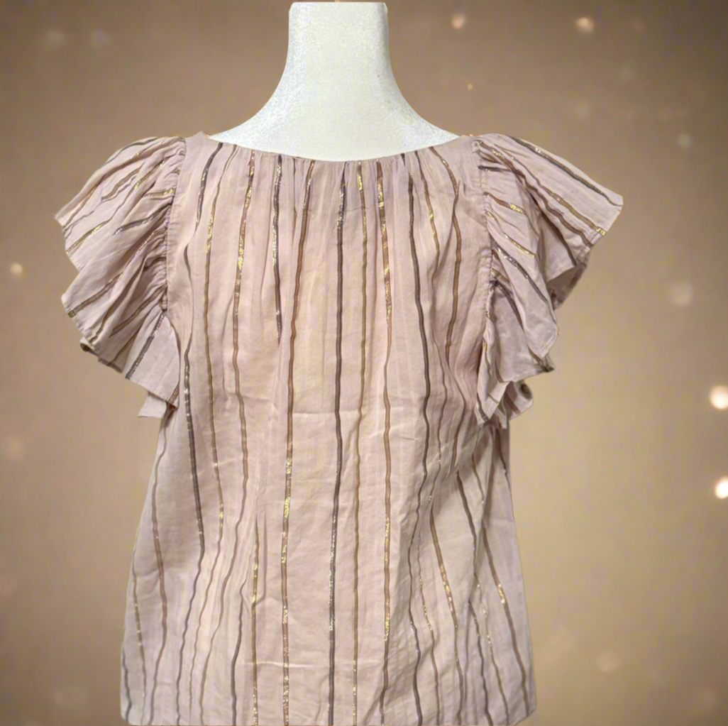 Rebecca Taylor Golden Whispers Flutter Sleeve Blouse - Blush Pink Elegance
