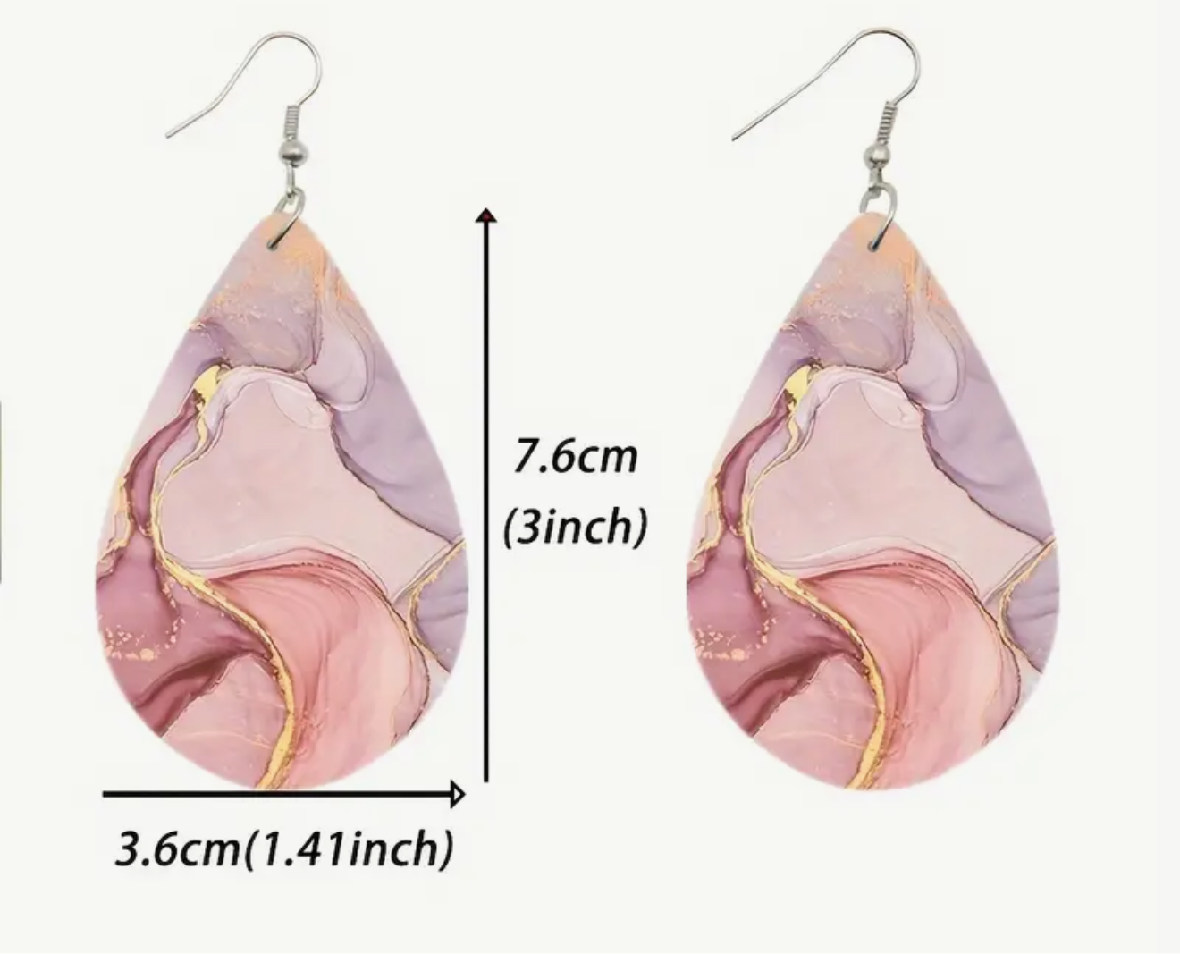Pink Marble Teardrop Earrings | Gold Vein Art Design | Luxury Statement Dangle