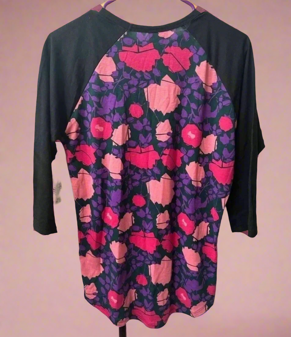 LulaRoe Blooming Garden Raglan Top - Vintage Floral 3/4 Sleeve Baseball Tee"
