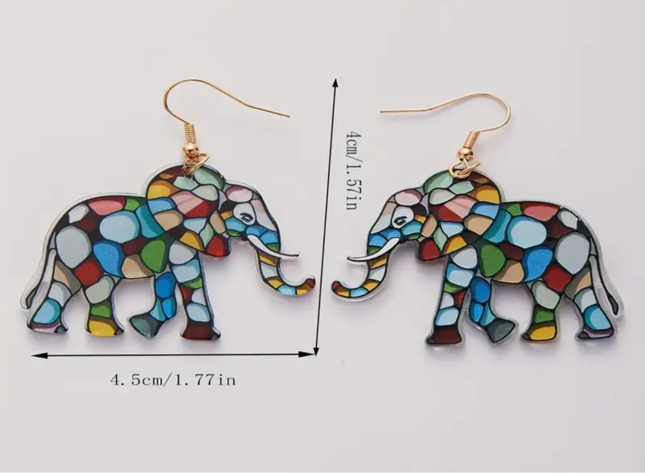 Stained Glass Elephant Earrings | Colorful Mosaic Design | Boho Statement Dangle
