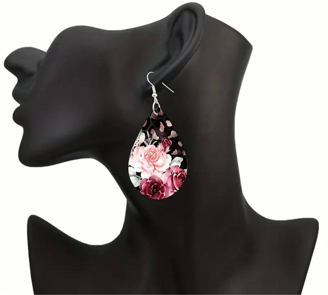Midnight Garden Teardrop Earrings - Handcrafted Floral Print Leather Earrings | PuzzlePieces Austin