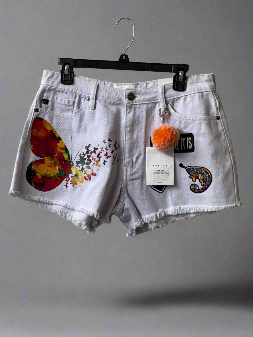 Kancan š¦ Butterfly Dreams White Denim Shorts - PuzzlePieces2326