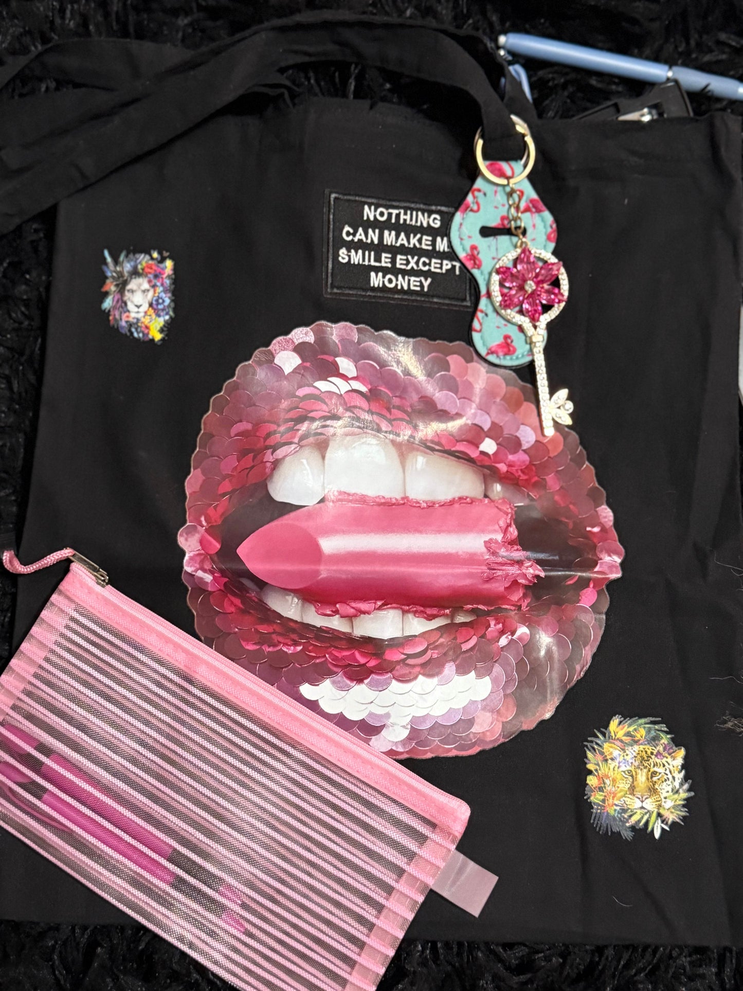 Pink Sequin Lip Tote Bag - PuzzlePieces2326