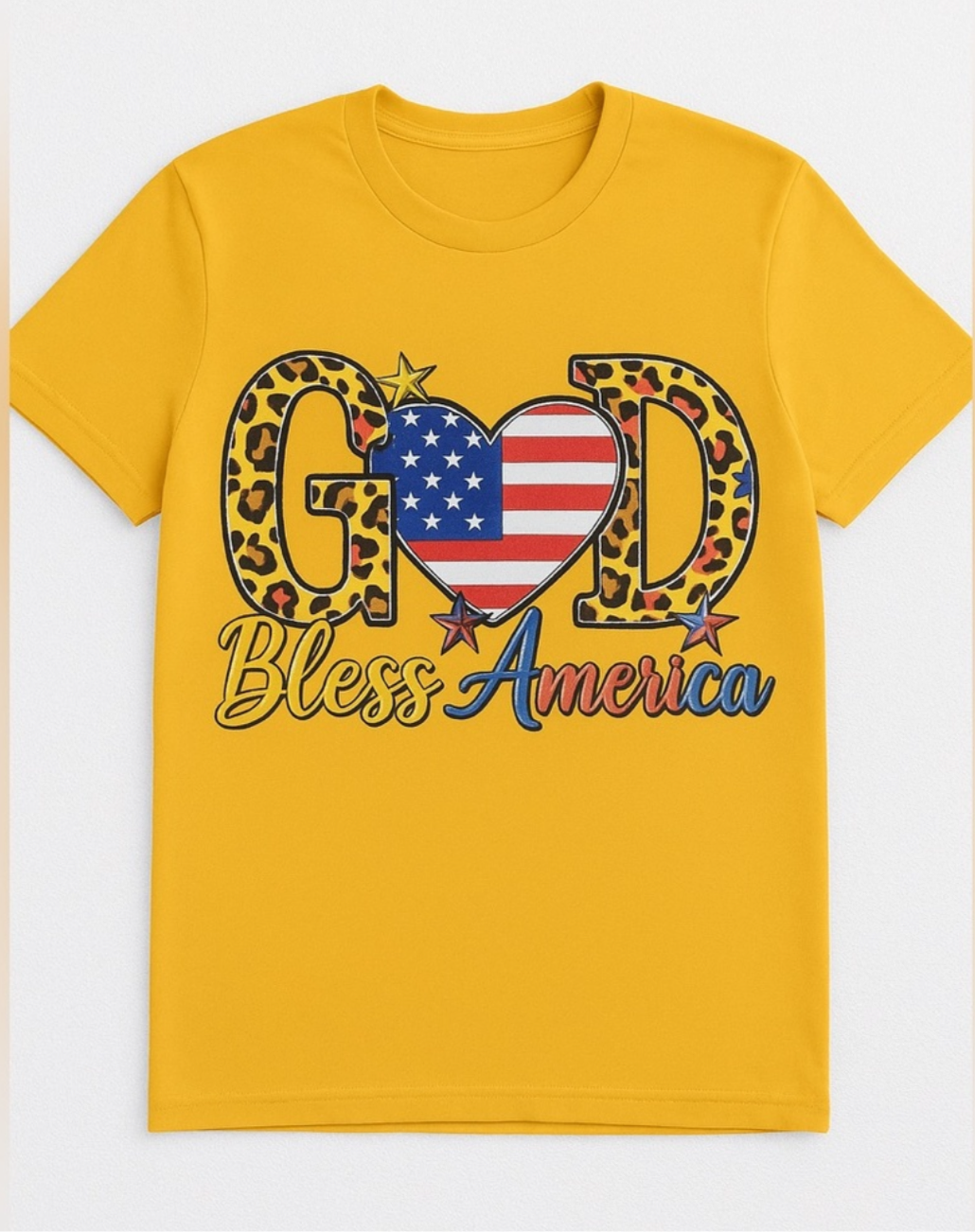 God Bless America Leopard Print Patriotic T-Shirt | Faith & Country Collection