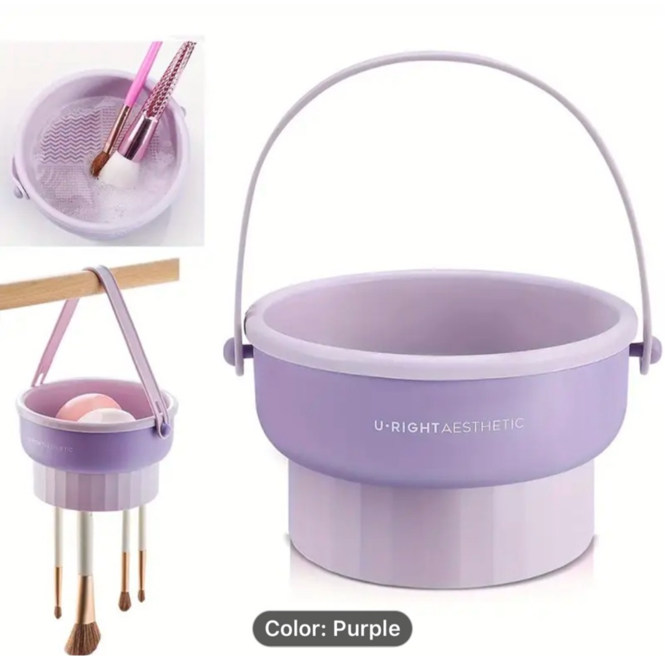 🌸 U-RIGHT Aesthetic Makeup Brush Cleaning Bowl - Purple Dream