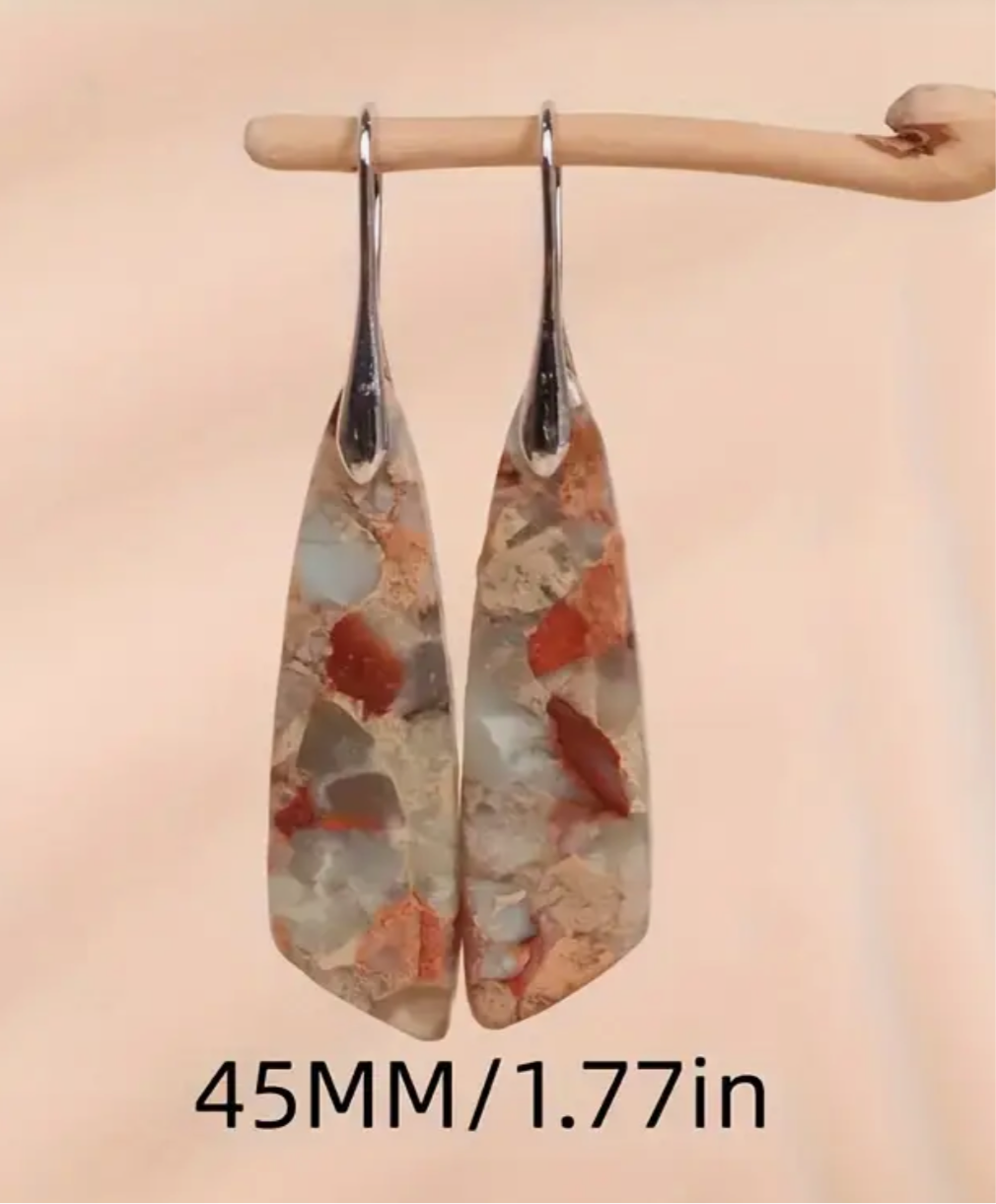 Bohemian Natural Stone Dangle Earrings | Natural Marble Pattern | PuzzlePieces Austin