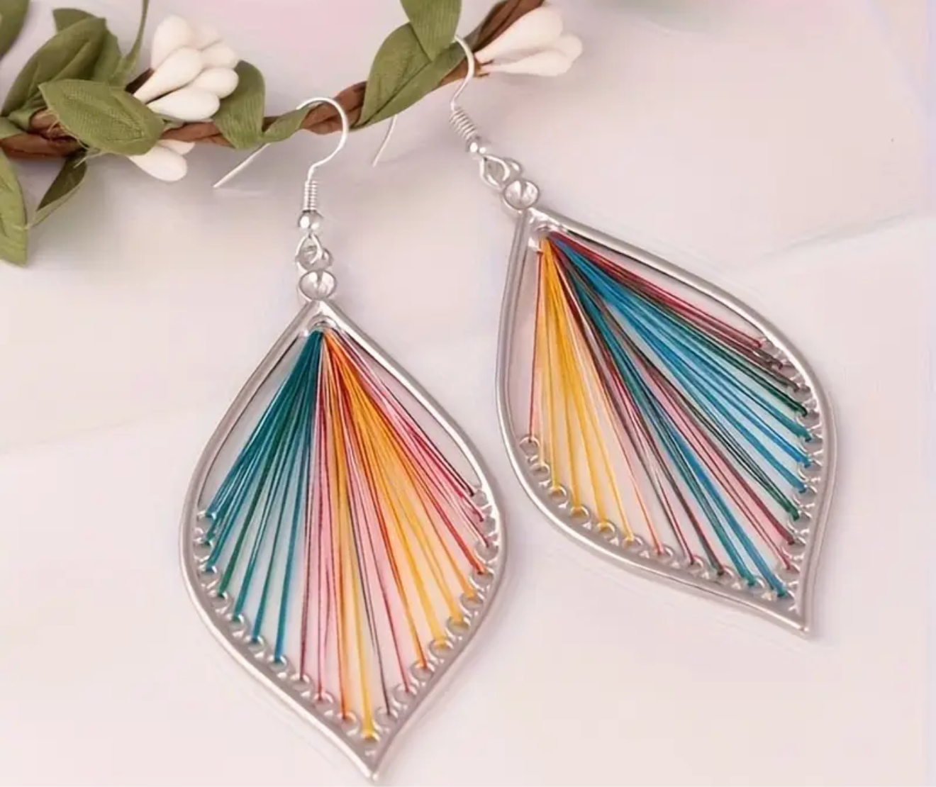 Rasta Rays Thread Art Earrings - Handcrafted Silver Statement Earrings | PuzzlePieces Austin