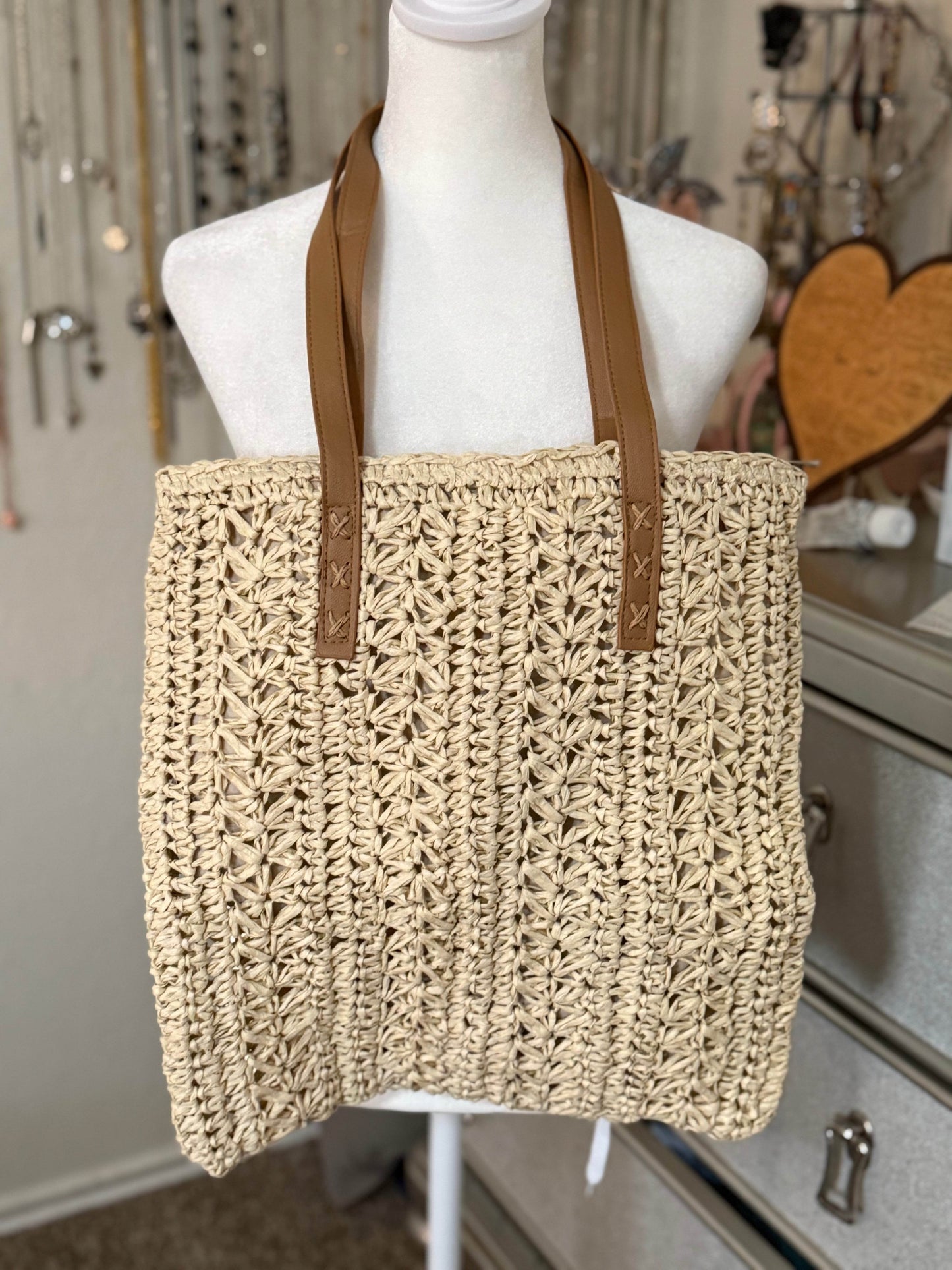 Cream Woven Tote Bag - PuzzlePieces2326