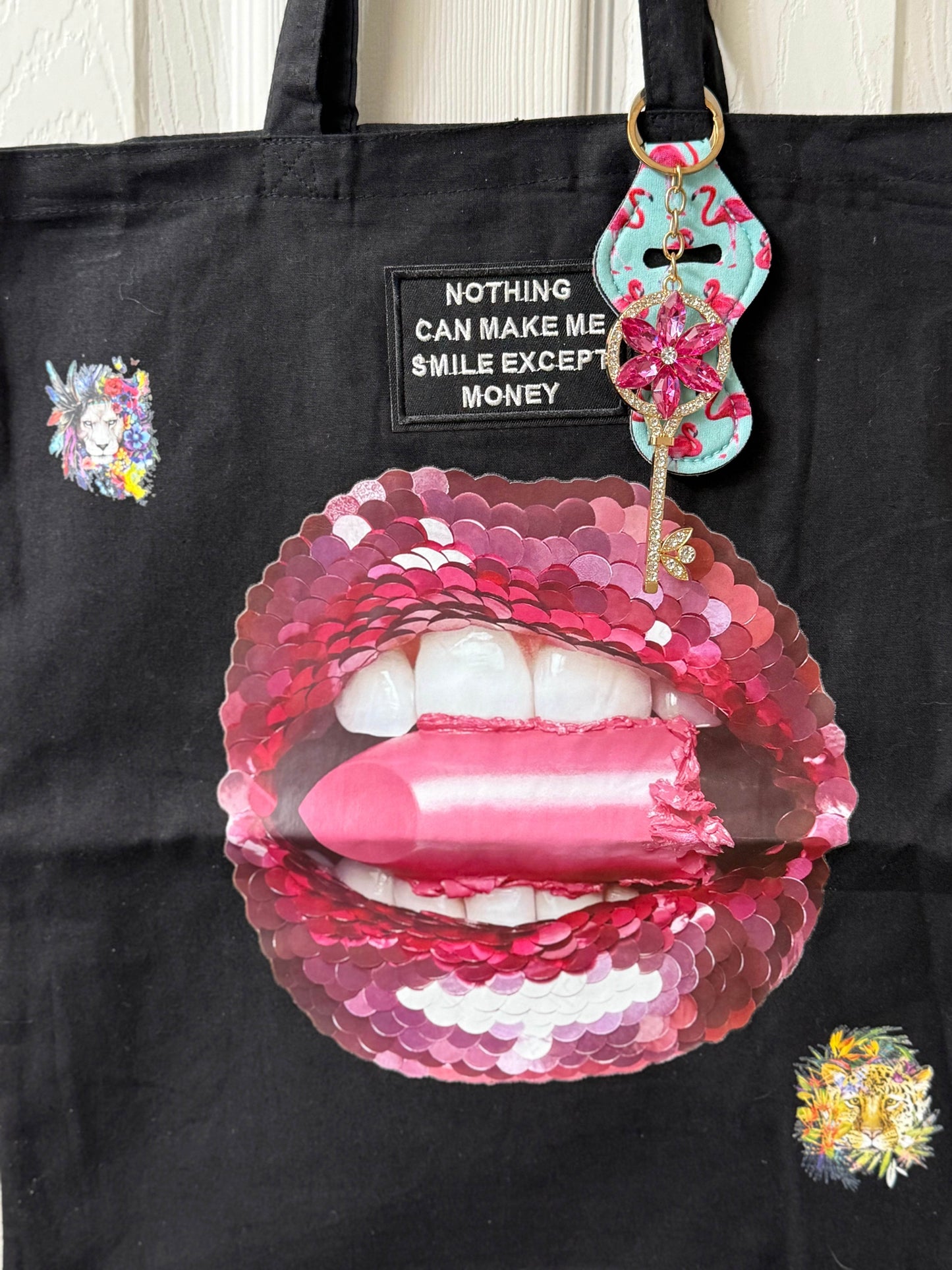 Pink Sequin Lip Tote Bag - PuzzlePieces2326