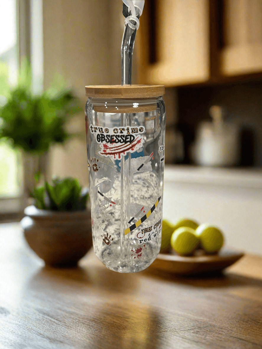 🔍 True Crime Obsessed Glass Cup - PuzzlePieces2326