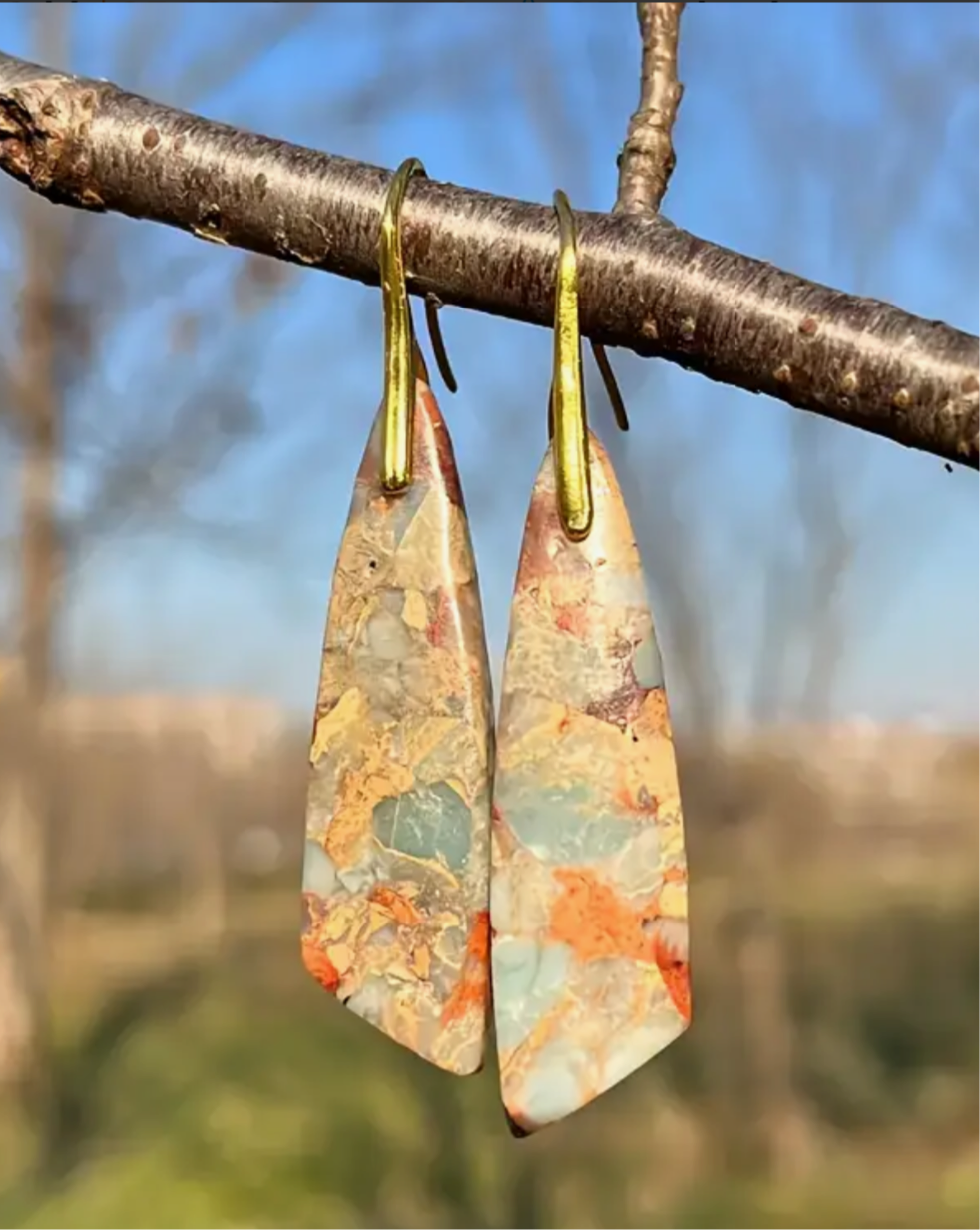 Bohemian Natural Stone Dangle Earrings | Natural Marble Pattern | PuzzlePieces Austin
