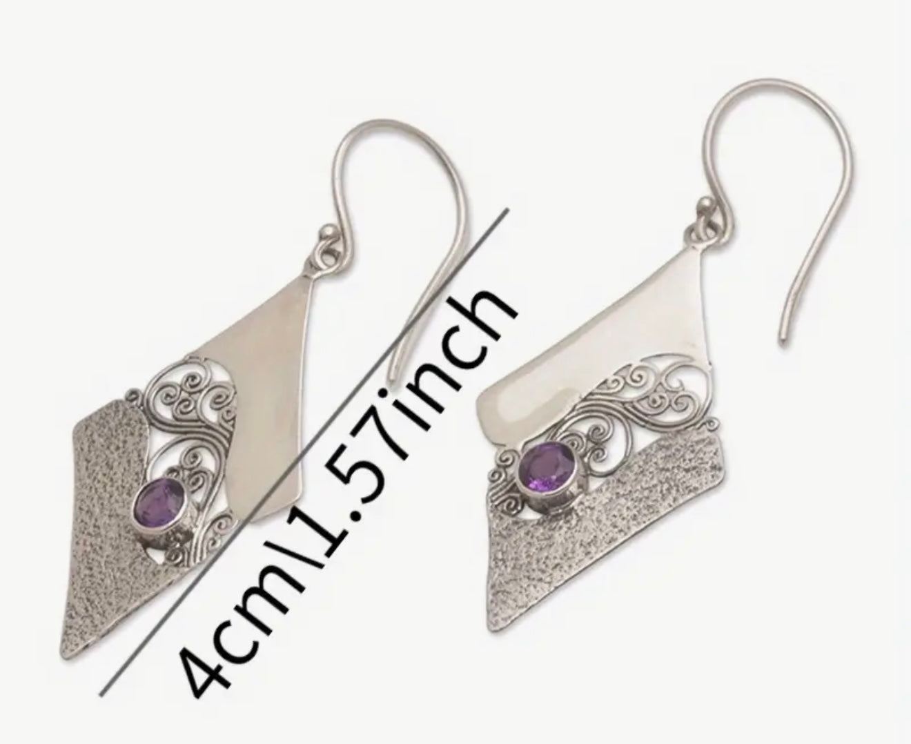 Sterling Silver Amethyst Filigree Earrings | Geometric Art Deco Design | PuzzlePieces Austin