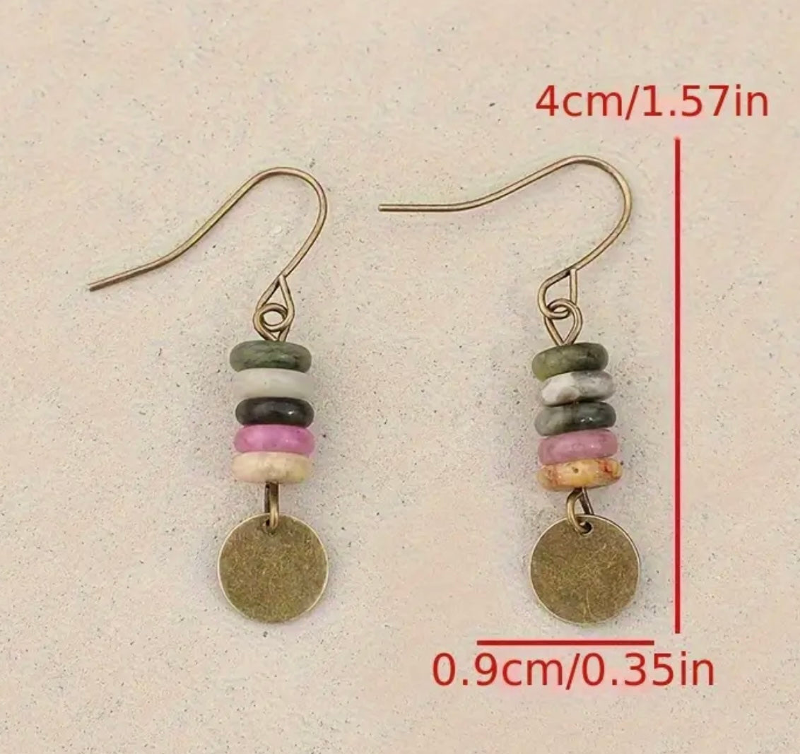 Zen Garden Stacked Stone Drop Earrings - Multi-Color Natural Harmony
