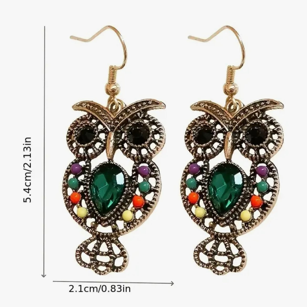 Title: Vintage Bohemian Owl Crystal Earrings | Handcrafted in Austin | PuzzlePieces
