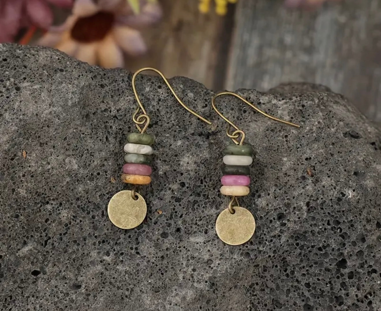 Zen Garden Stacked Stone Drop Earrings - Multi-Color Natural Harmony