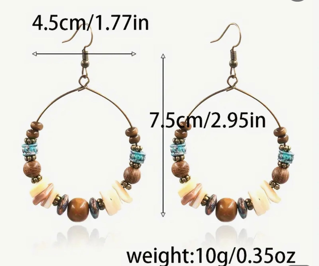 Bohemian Beach Vibes Hoop Earrings - Turquoise & Wood Beaded Design