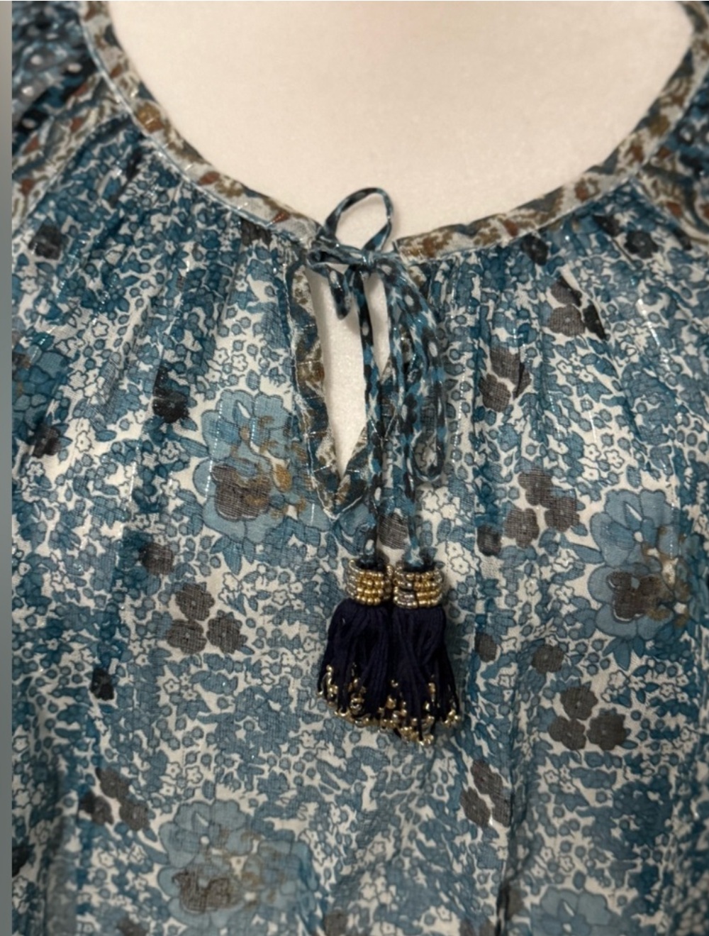 Calypso St. Barth Bohemian Dreams Blue Floral Mixed-Print Peasant Tunic | Austin Boutique Fashion