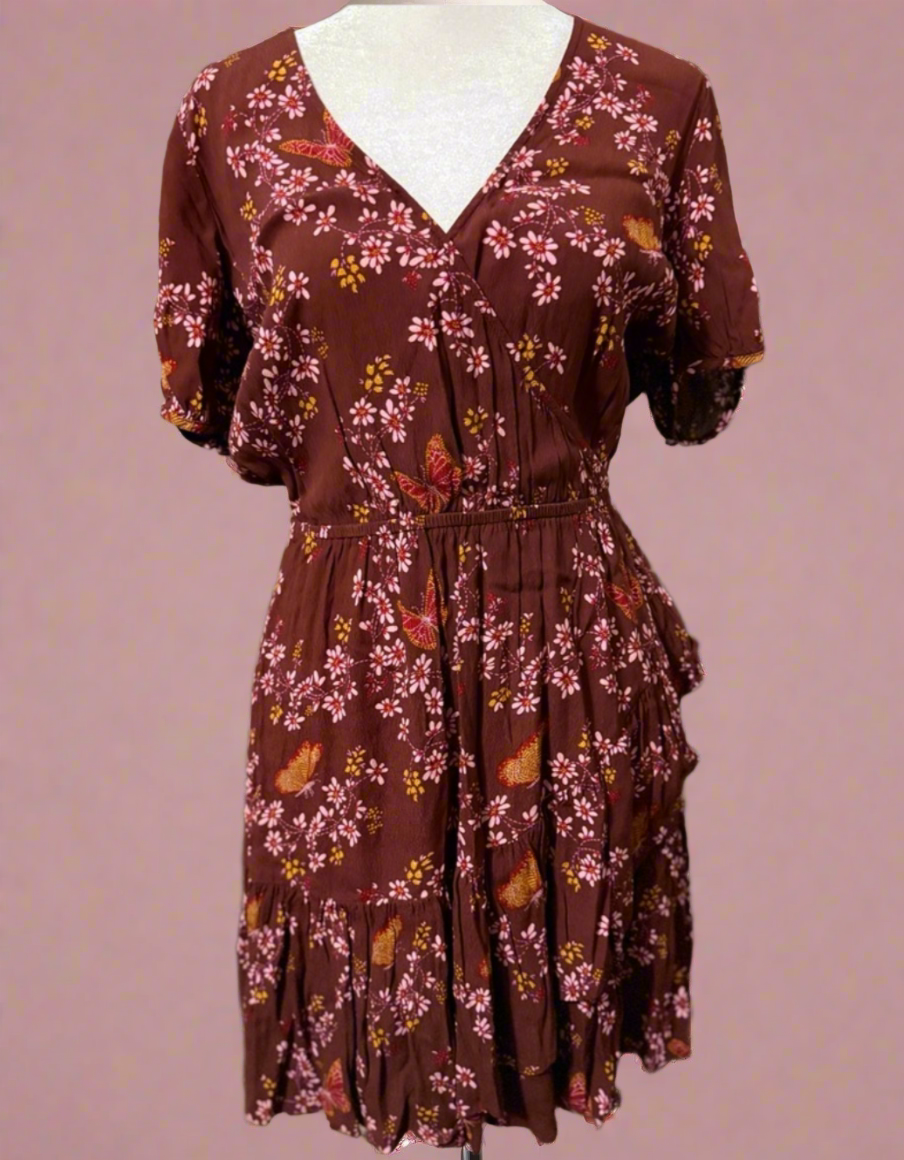 MadeWell Burgundy Butterfly Garden Midi Dress | Austin Spring Fashion | Romantic Floral Dress