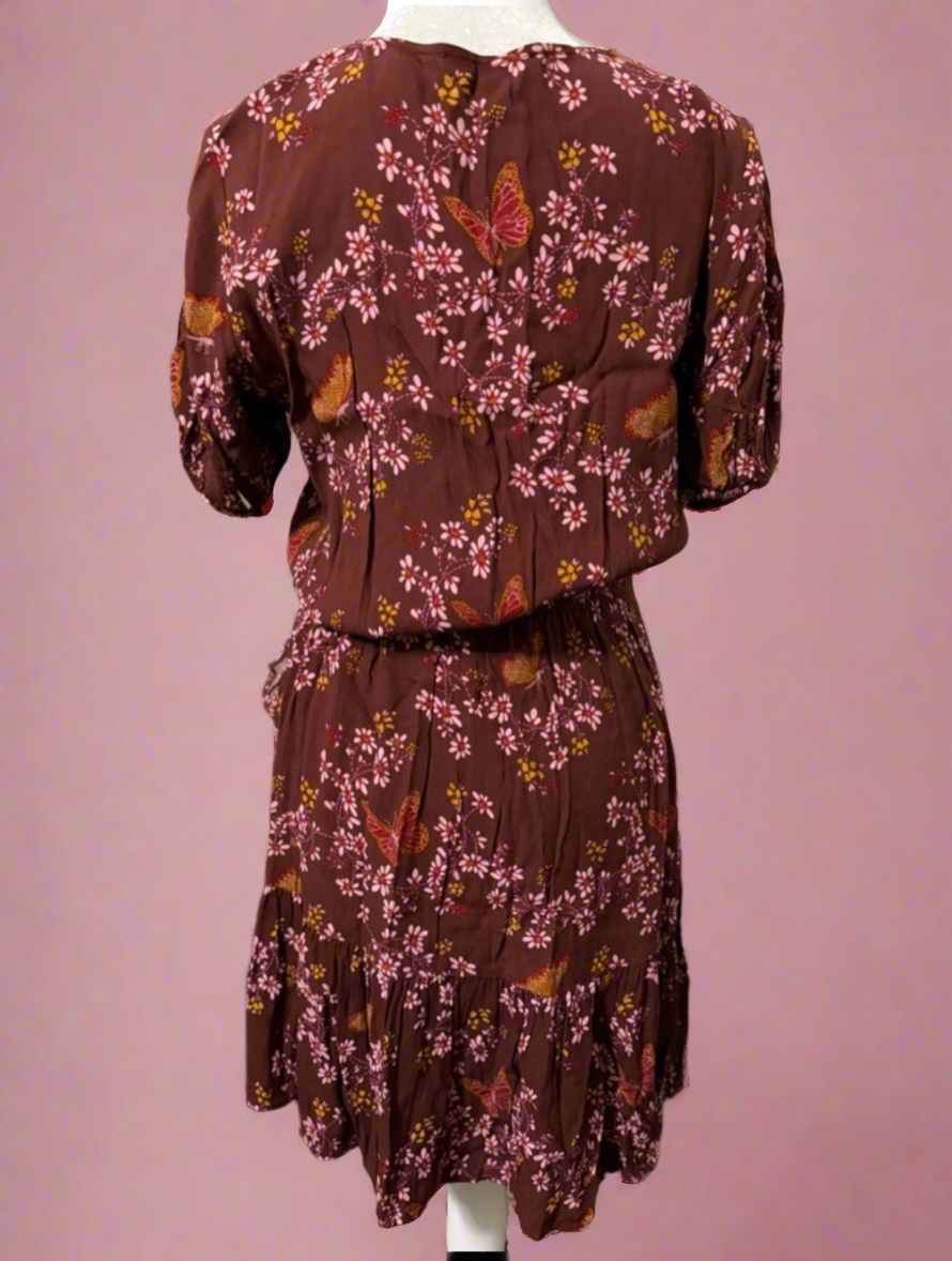 MadeWell Burgundy Butterfly Garden Midi Dress | Austin Spring Fashion | Romantic Floral Dress