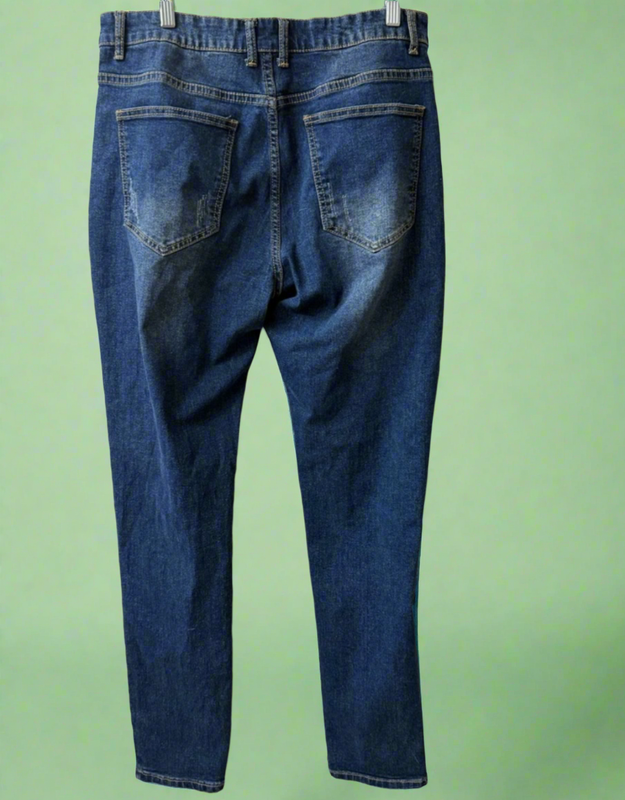 Aztec Patch Mom Jeans - Custom Distressed Denim