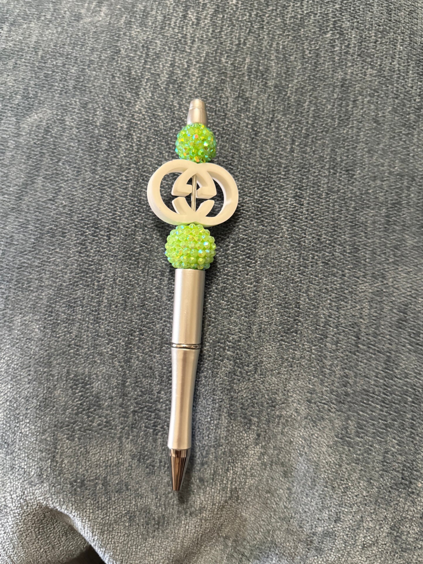 Designer-Inspired Luxury Pen with Crystal Embellishments - Lime Green & Gold