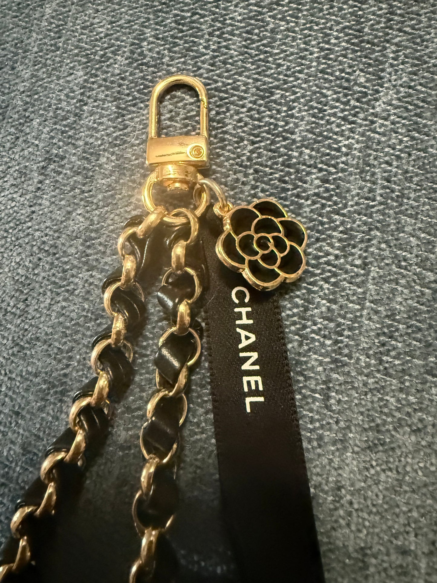 Chanel- Designer-Inspired Chain Bag Charm - Black & Gold Camellia Collection