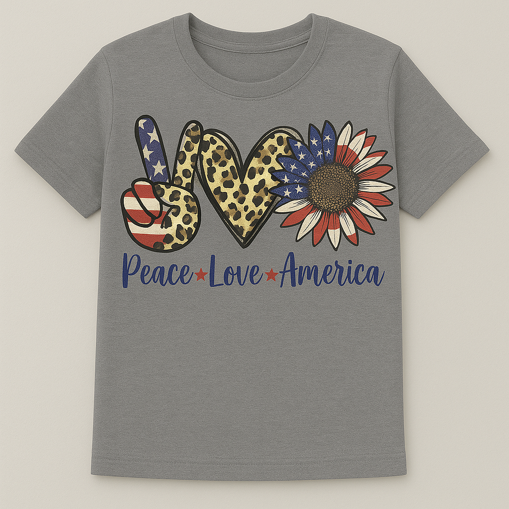 Peace Love America T-Shirt - Patriotic Leopard Collection
