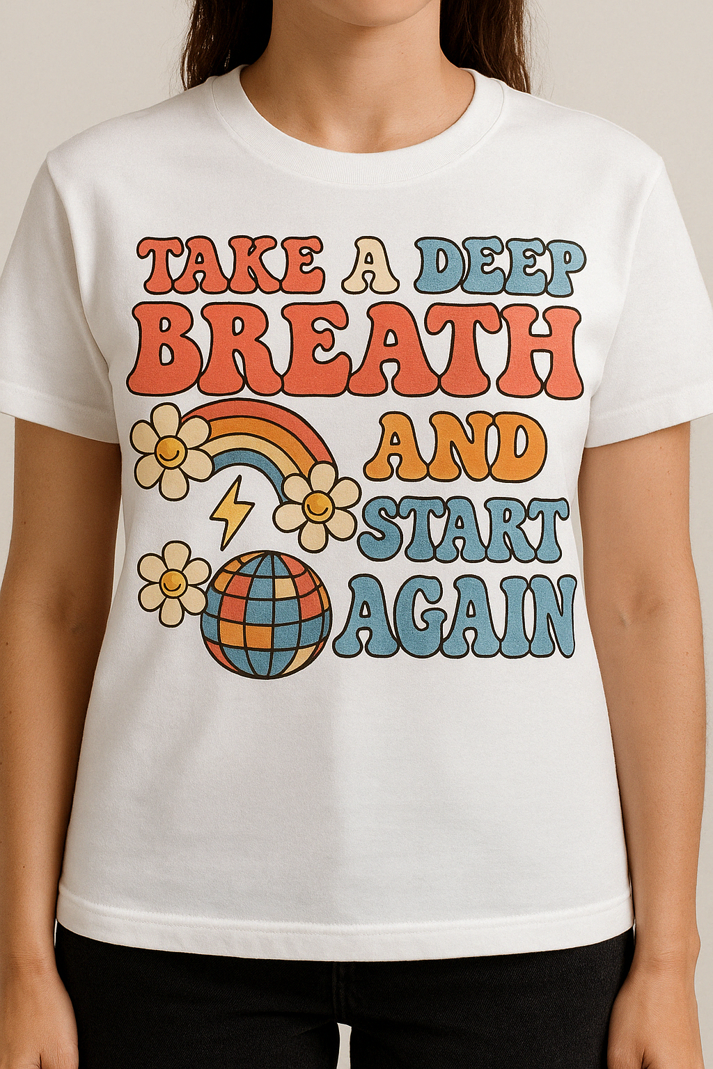 Take A Deep Breath T-Shirt | Retro 70s Mindfulness Tee | Positive Vibes Mom Shirt