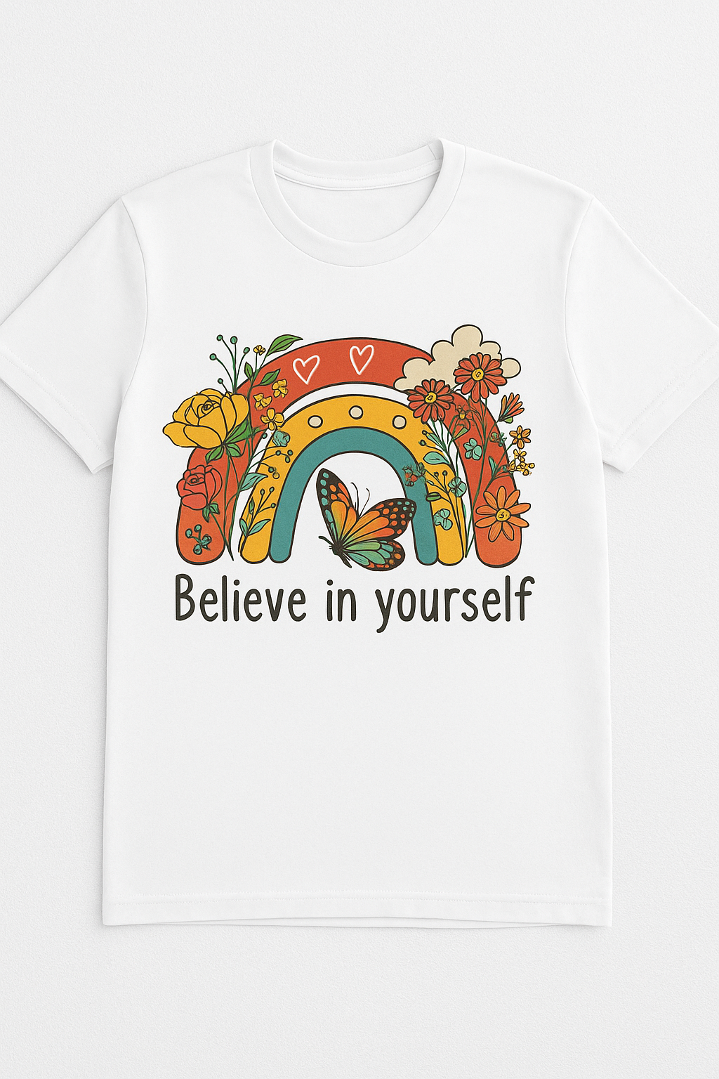 Believe in Yourself Rainbow Floral T-Shirt | Inspirational Collection | Austin Boutique