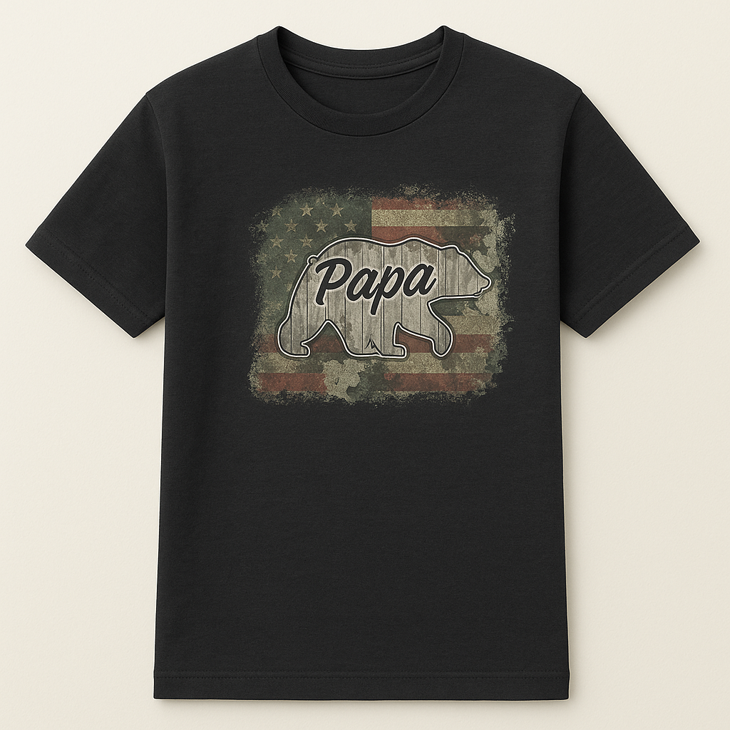 Papa Bear American Flag T-Shirt - Handcrafted Patriotic Dad Essential