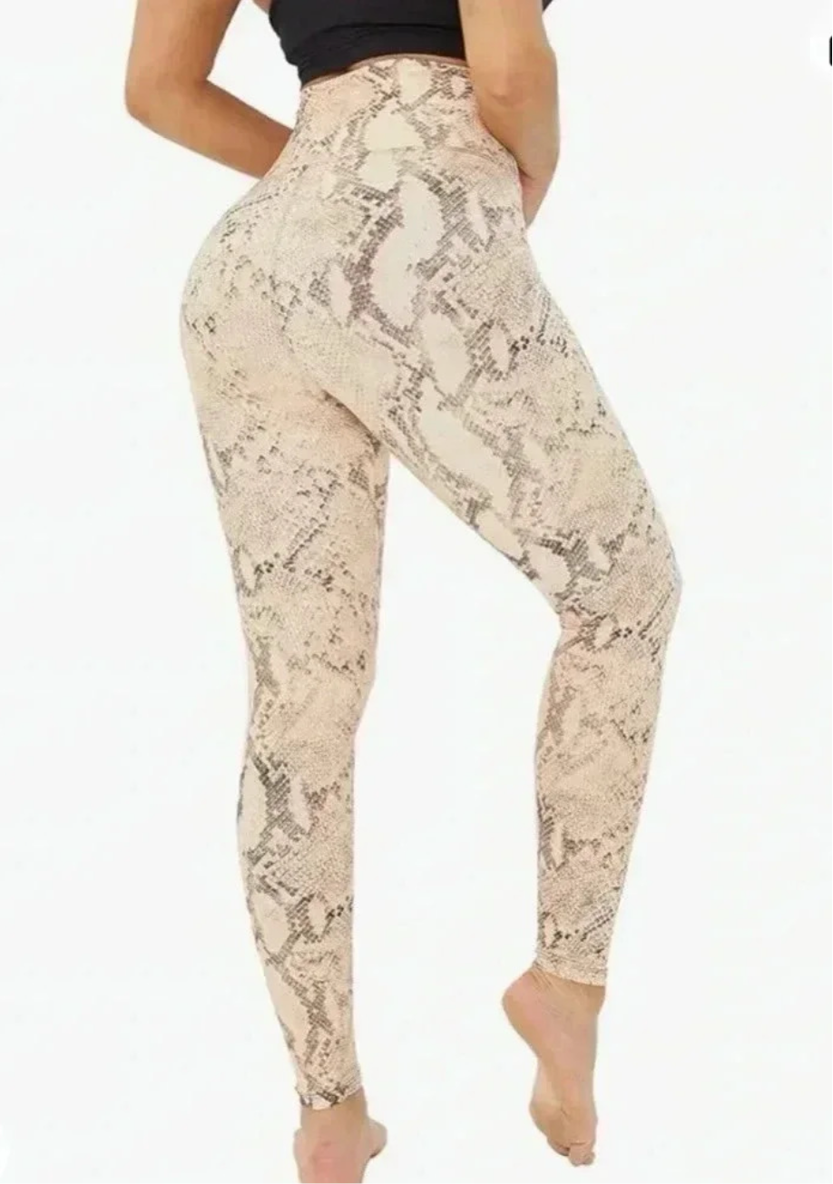 Python Paradise High-Waist Leggings - Luxury Nude Snake Print