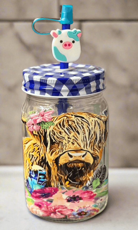 🌸 **Highland Cow Floral Mason Jar** - PuzzlePieces2326