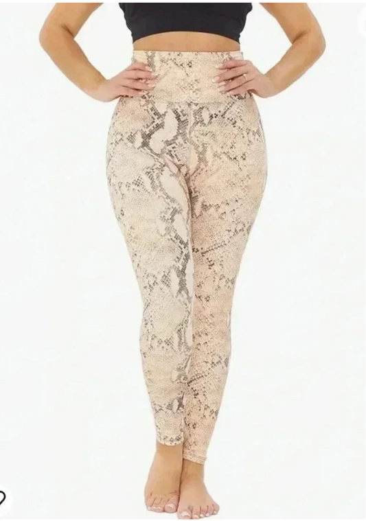 Python Paradise High-Waist Leggings - Luxury Nude Snake Print